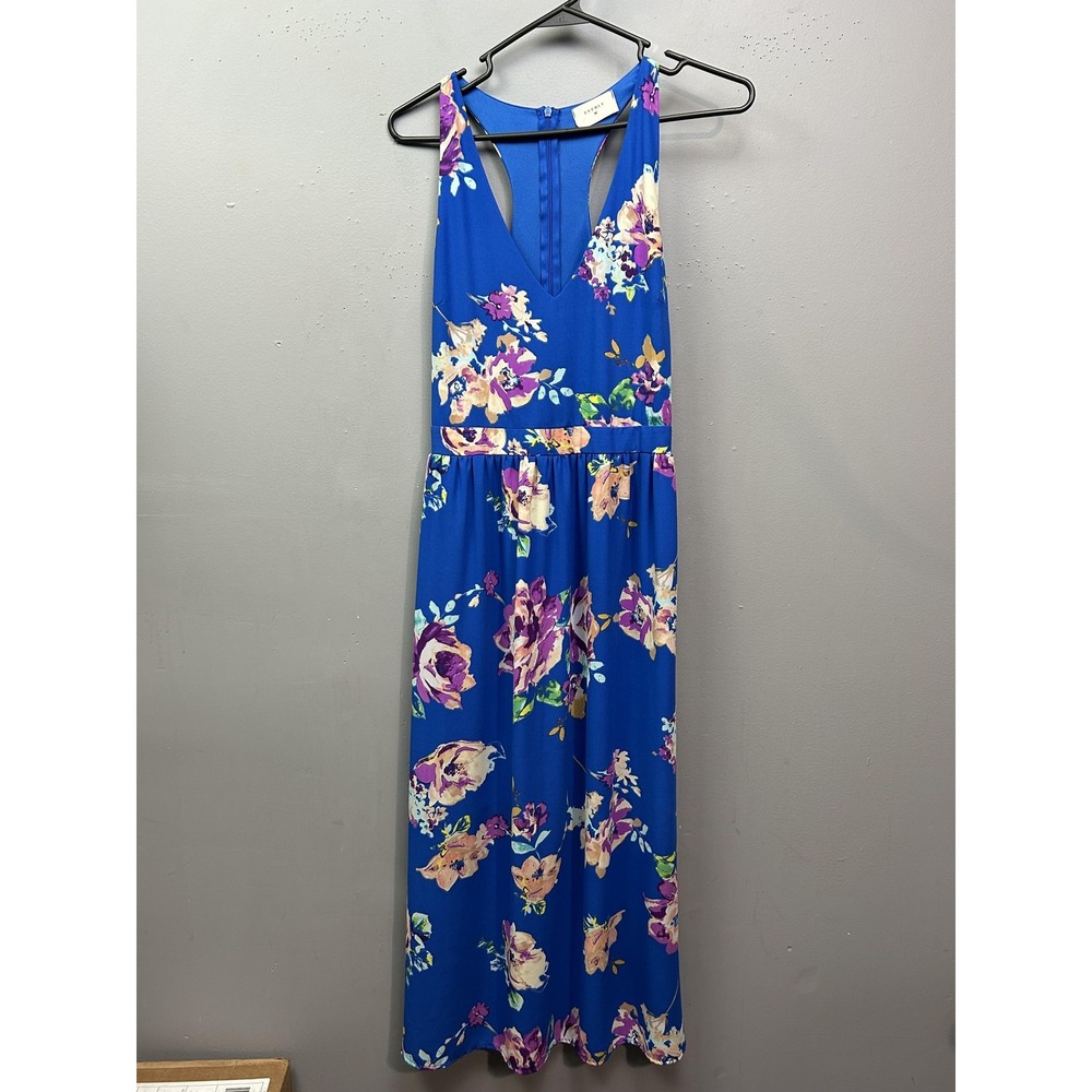 Everly‎ Dress Womens Small Blue Floral Maxi Sleeveless V-Neck Racerback Summer